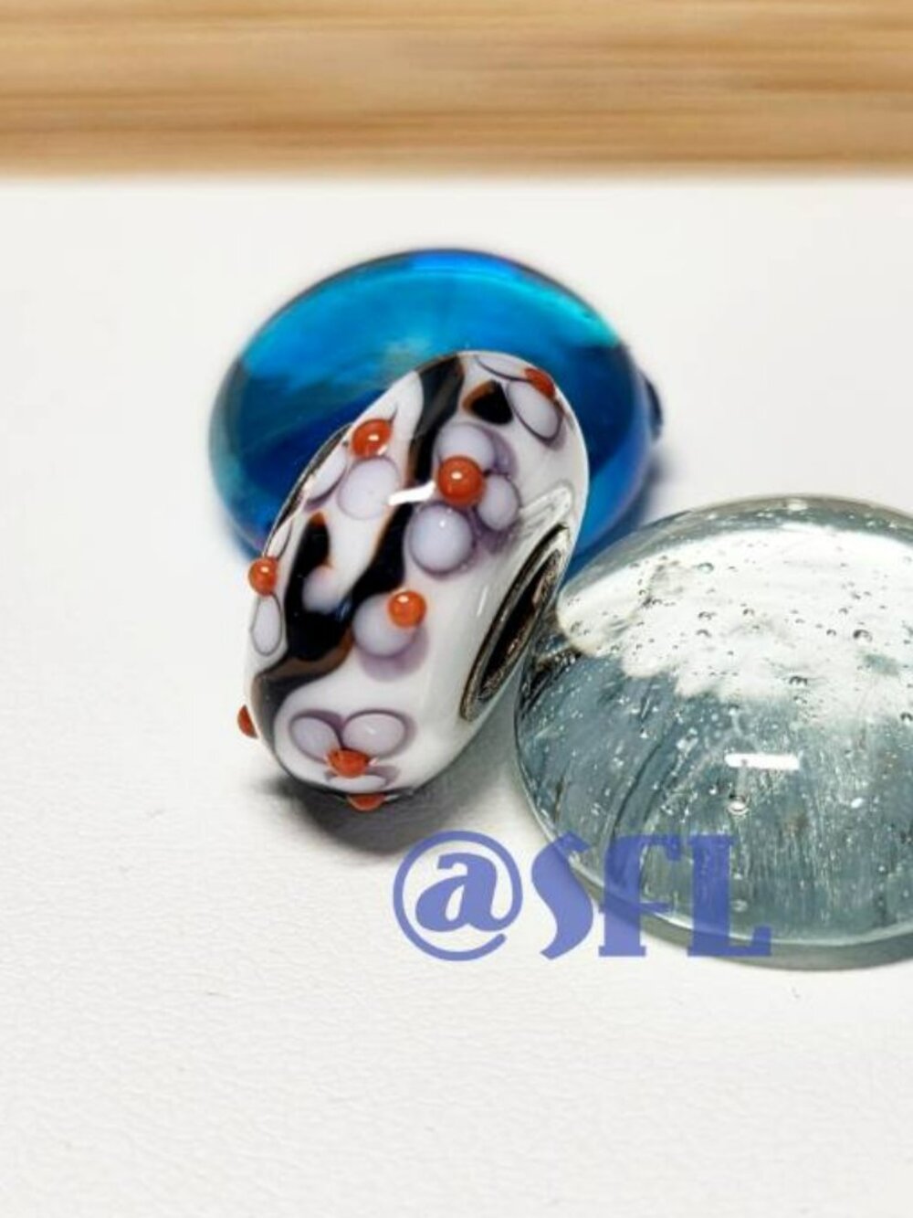 Trollbeads UU Core OOAK Cherry Blossom Sterling Silver Glass Bead Rare